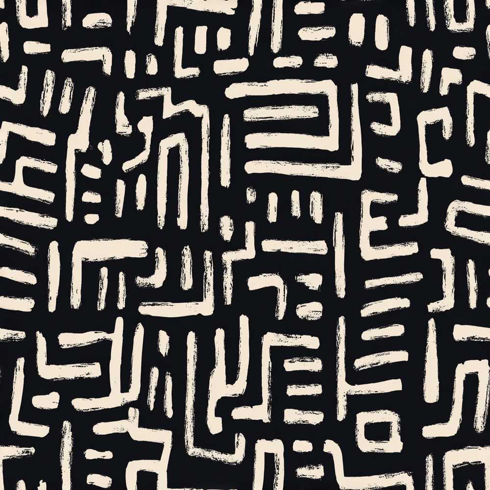 Tribal Maze Lines Black Cream Geometric Abstract Art