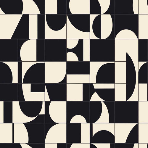 Abstract Cutout Grid Black Cream Modern Geometric Art