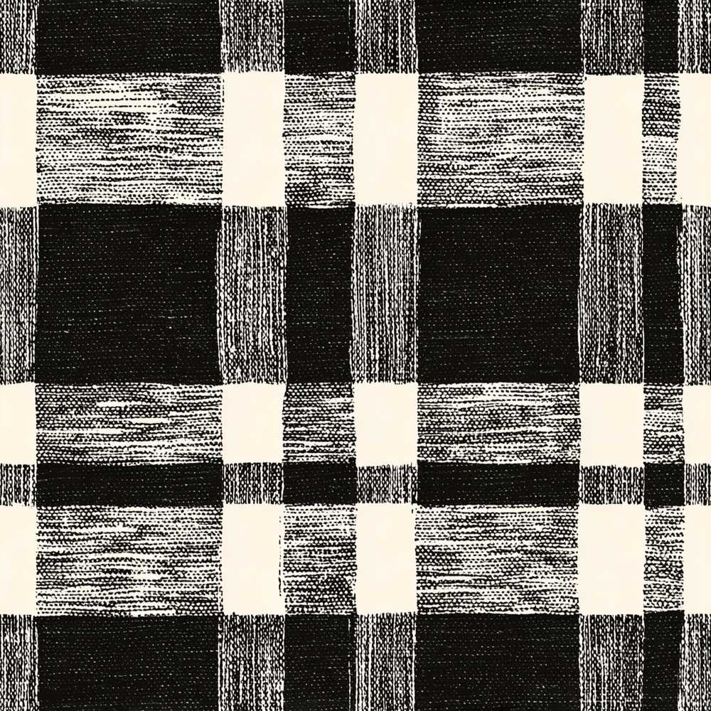 Textured Brush Check Black Cream Abstract Grid Art
