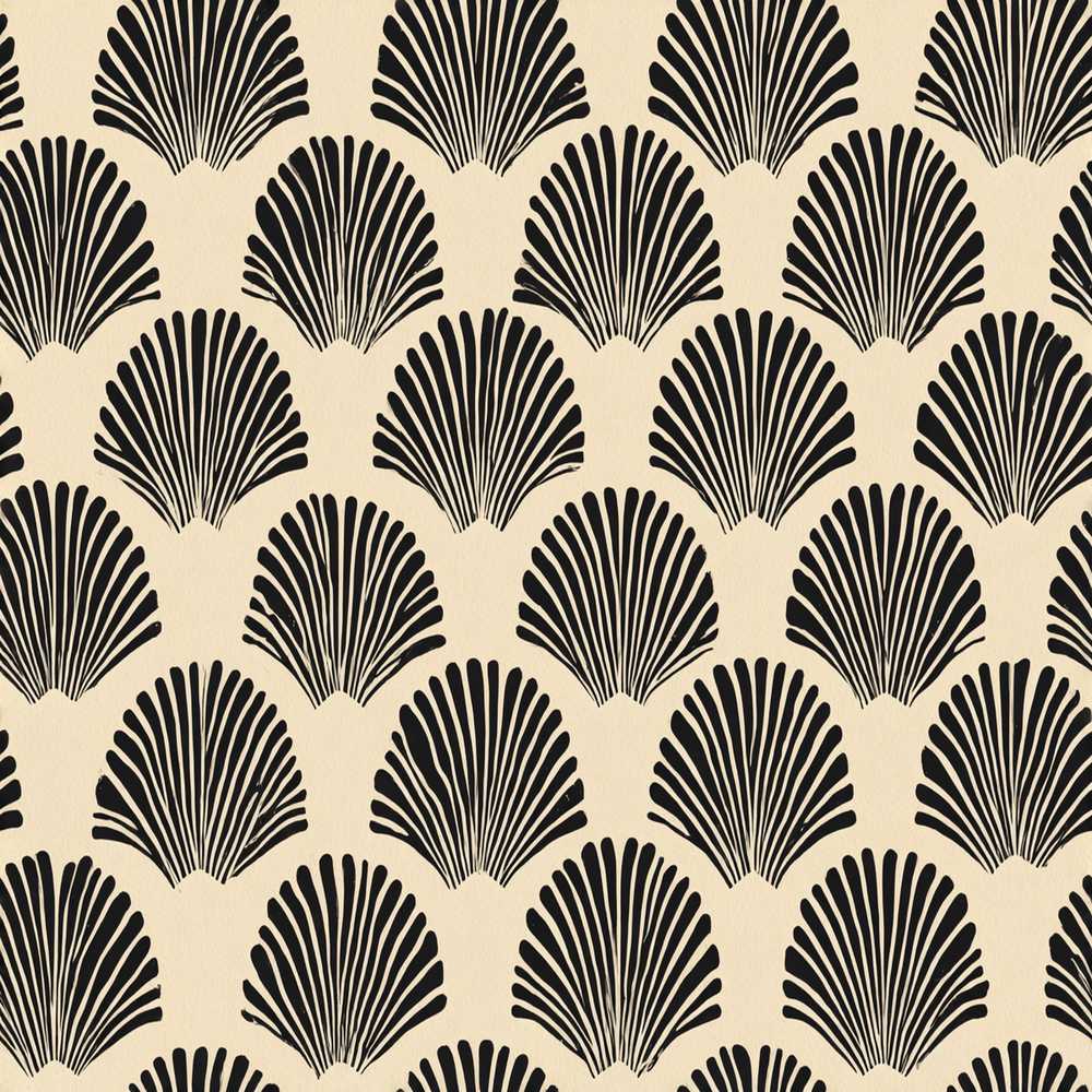 Scallop Fan Shell Black Cream Art Deco Coastal