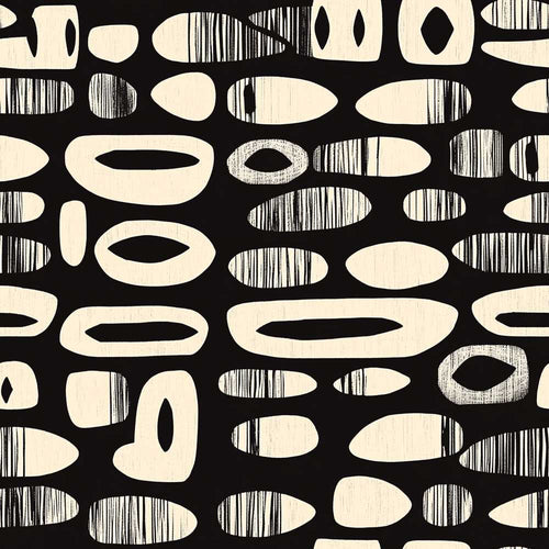 Abstract Oval Pebbles Black Cream Organic Shapes Art