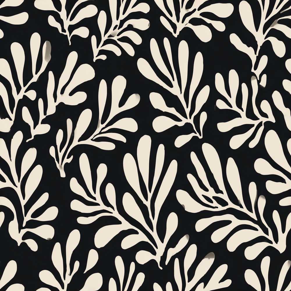 Botanical Leaf Silhouettes Black Cream Organic Nature Wildflower Pattern