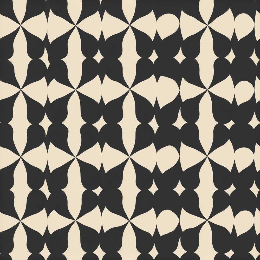Symmetrical Petal Tile Black Cream Geometric Floral Wildflower Pattern