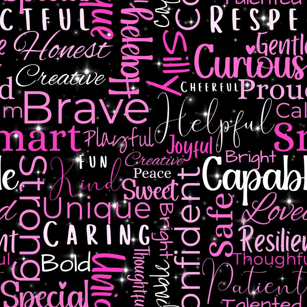 Neon Pink Sparkle Typography Black Motivational Word Decorative
