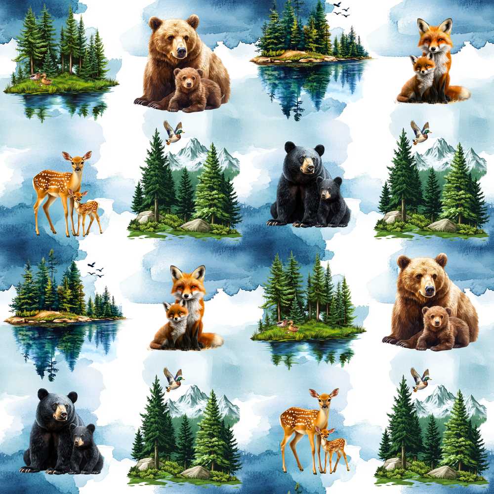 Woodland Animals Forest Watercolor Illustration Repeat Pattern Design