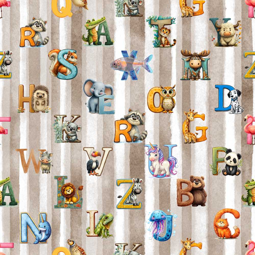 Cute Animal Alphabet Nursery Illustration Repeat Pattern Design
