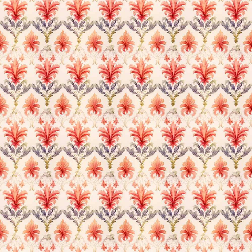 Vintage Coral Floral Damask Elegant Botanical Wallpaper Style Wildflower