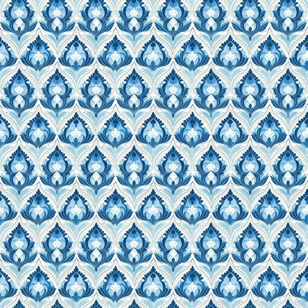Blue Geometric Art Deco Symmetrical Decorative Repeat Pattern