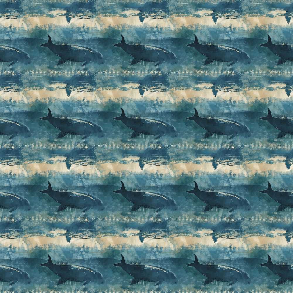 Vintage Ocean Whale Textured Marine Animal Illustration Repeat