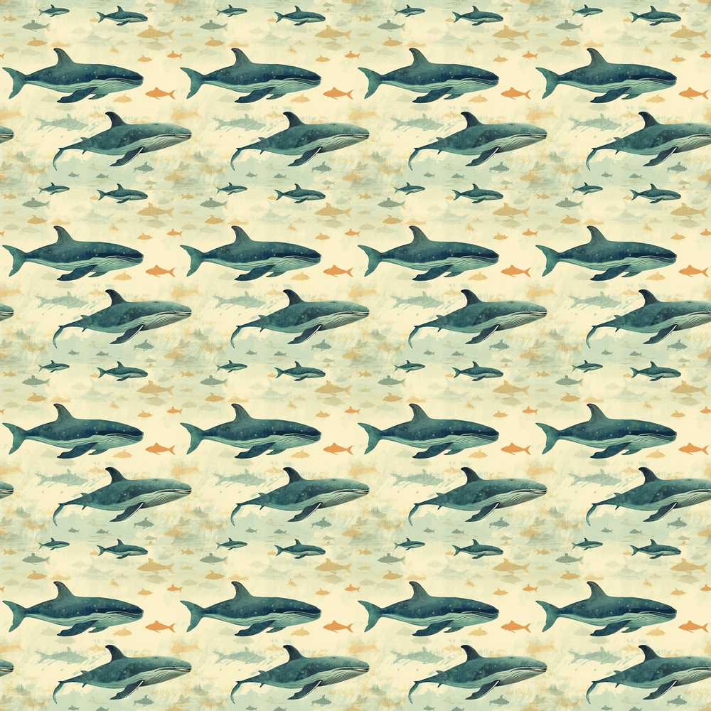 Beige Ocean Whale Soft Marine Animal Illustration Repeat