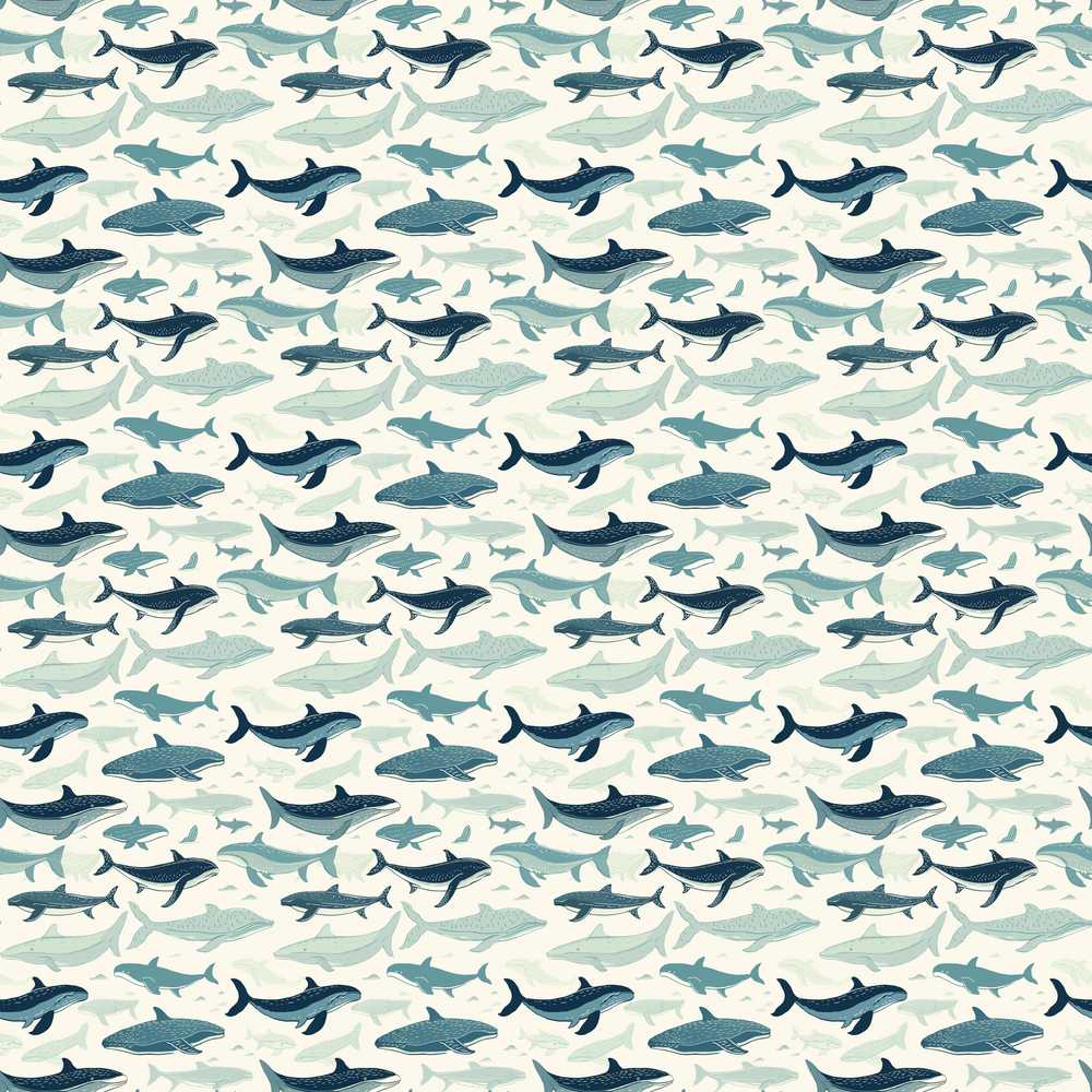Blue Ocean Whale Minimal Marine Animal Illustration Repeat