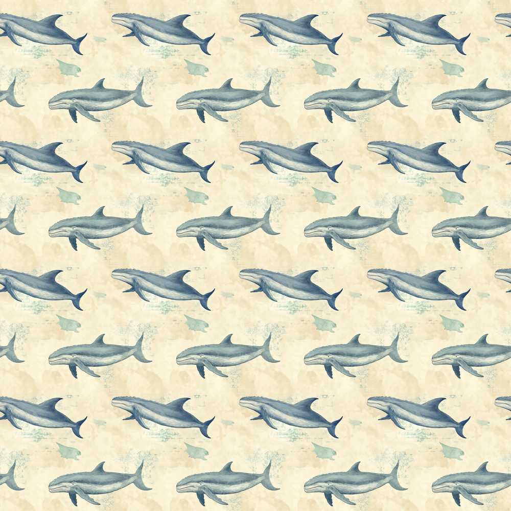 Vintage Blue Whale Beige Ocean Animal Illustration Repeat
