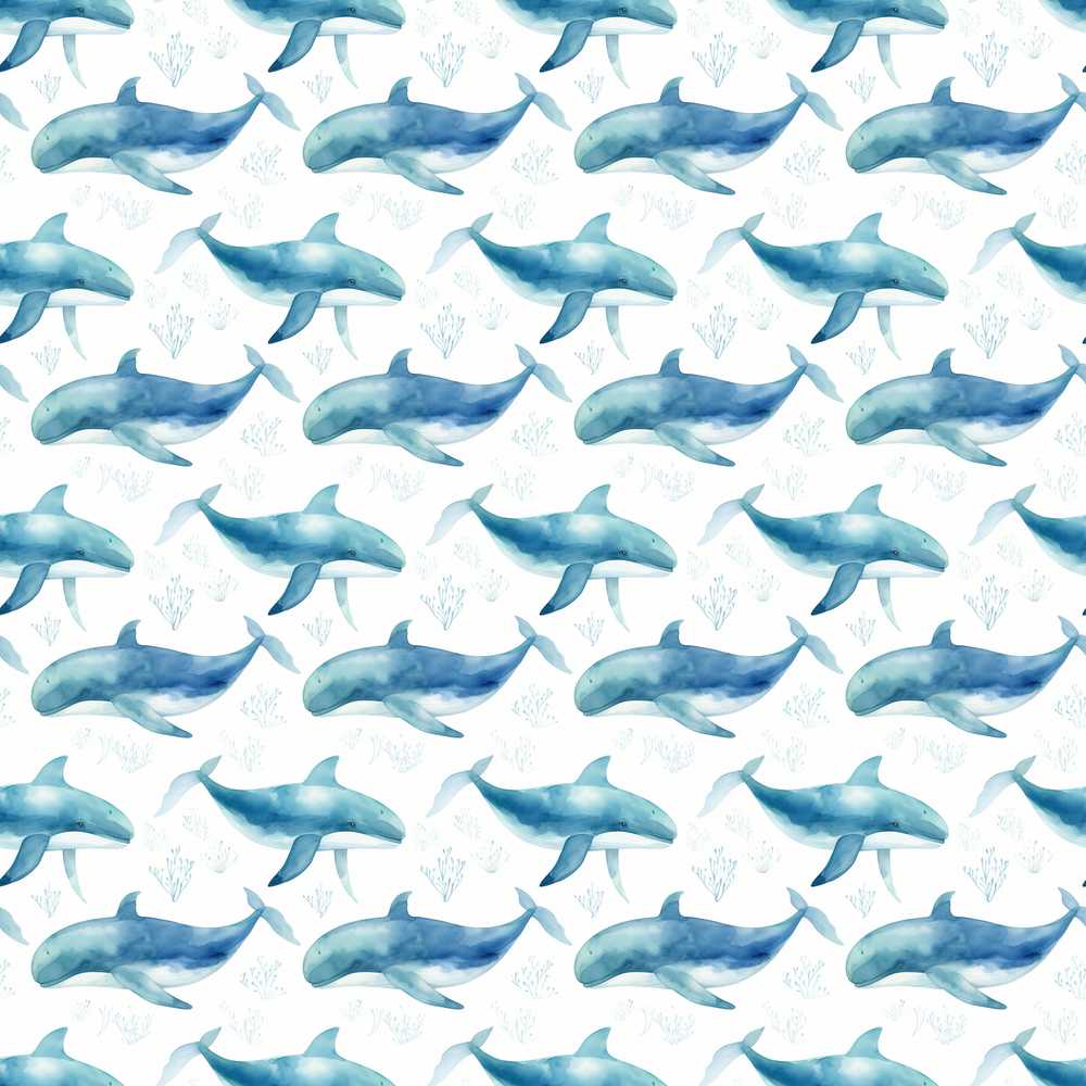 Watercolor Blue Beluga Whale Marine Ocean Coastal Illustration
