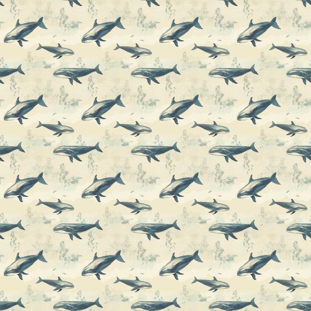 Vintage Whale Soft Beige Marine Animal Illustration Repeat
