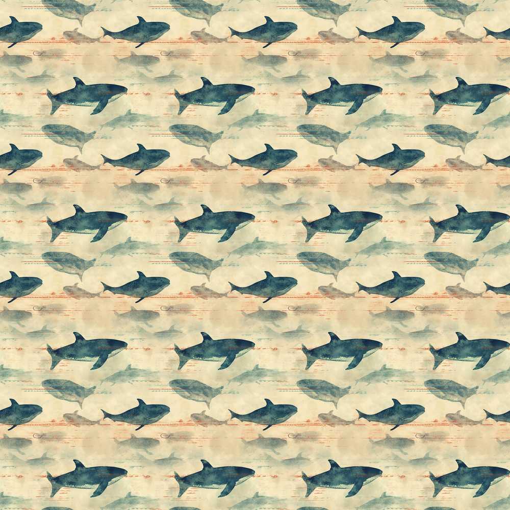 Ocean Whale Distressed Beige Marine Animal Illustration Repeat