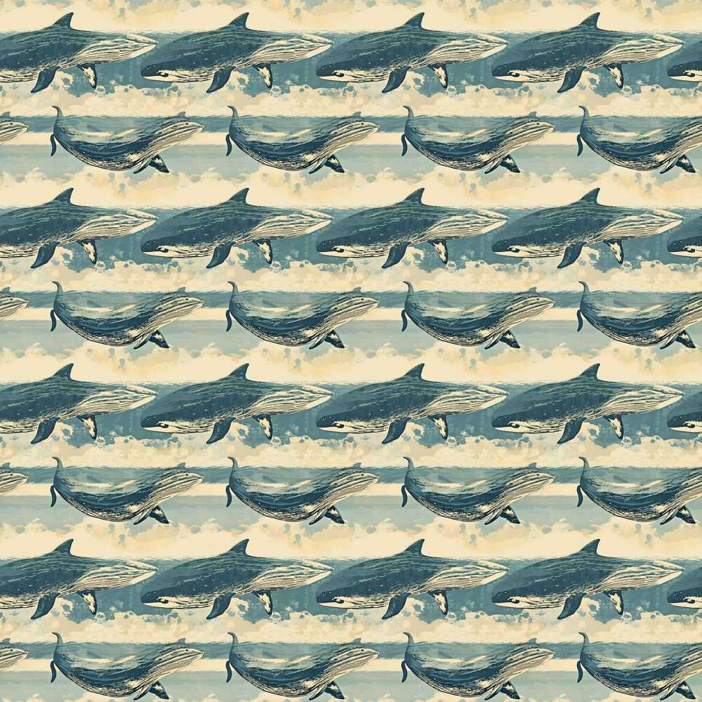 Vintage Blue Humpback Whale Ocean Marine Coastal Illustration