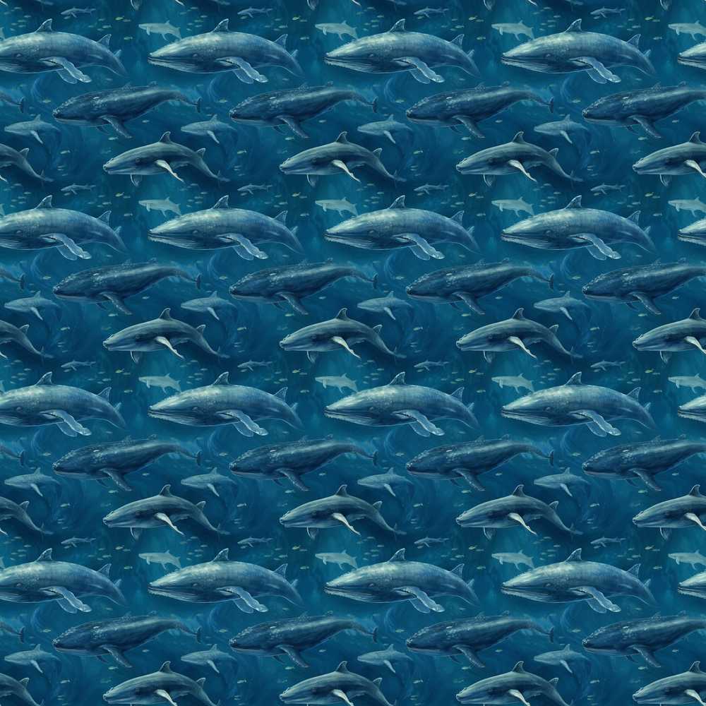 Deep Ocean Whale Blue Marine Animal Illustration Repeat