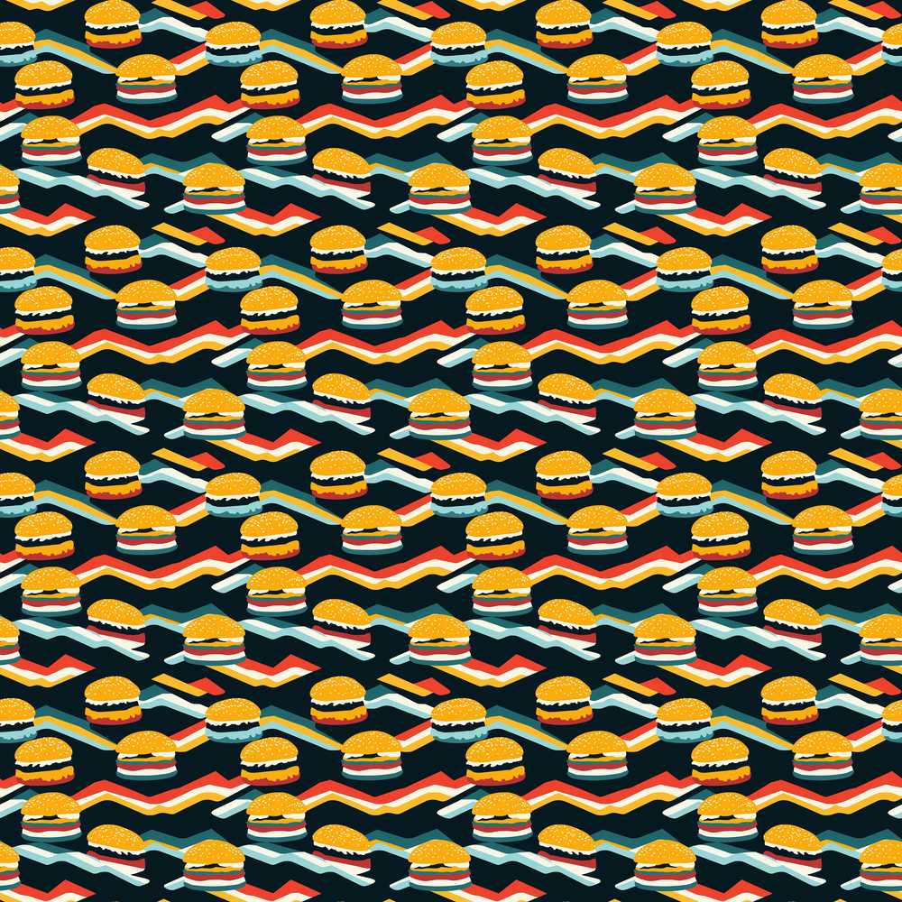 Burger Geometric Fast Food Snack Repeat Pattern Decorative