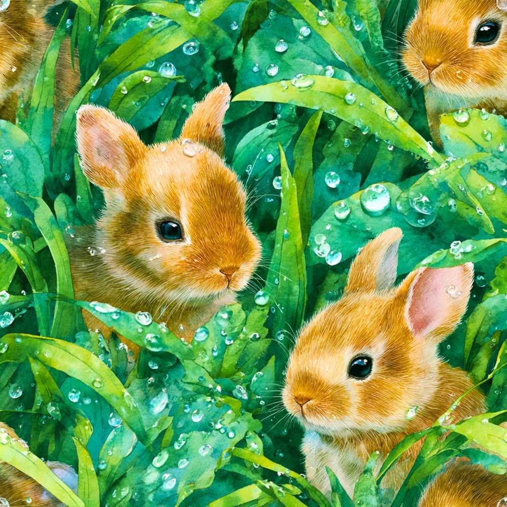 Watercolor Bunny in Leaves Cute Animal Nature Wildflower Pattern