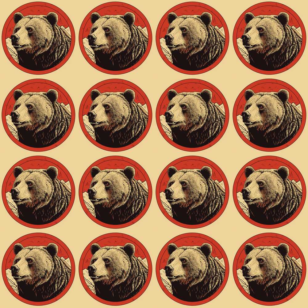 Bear Mountain Circle Rustic Woodland Wildlife Illustration Repeat
