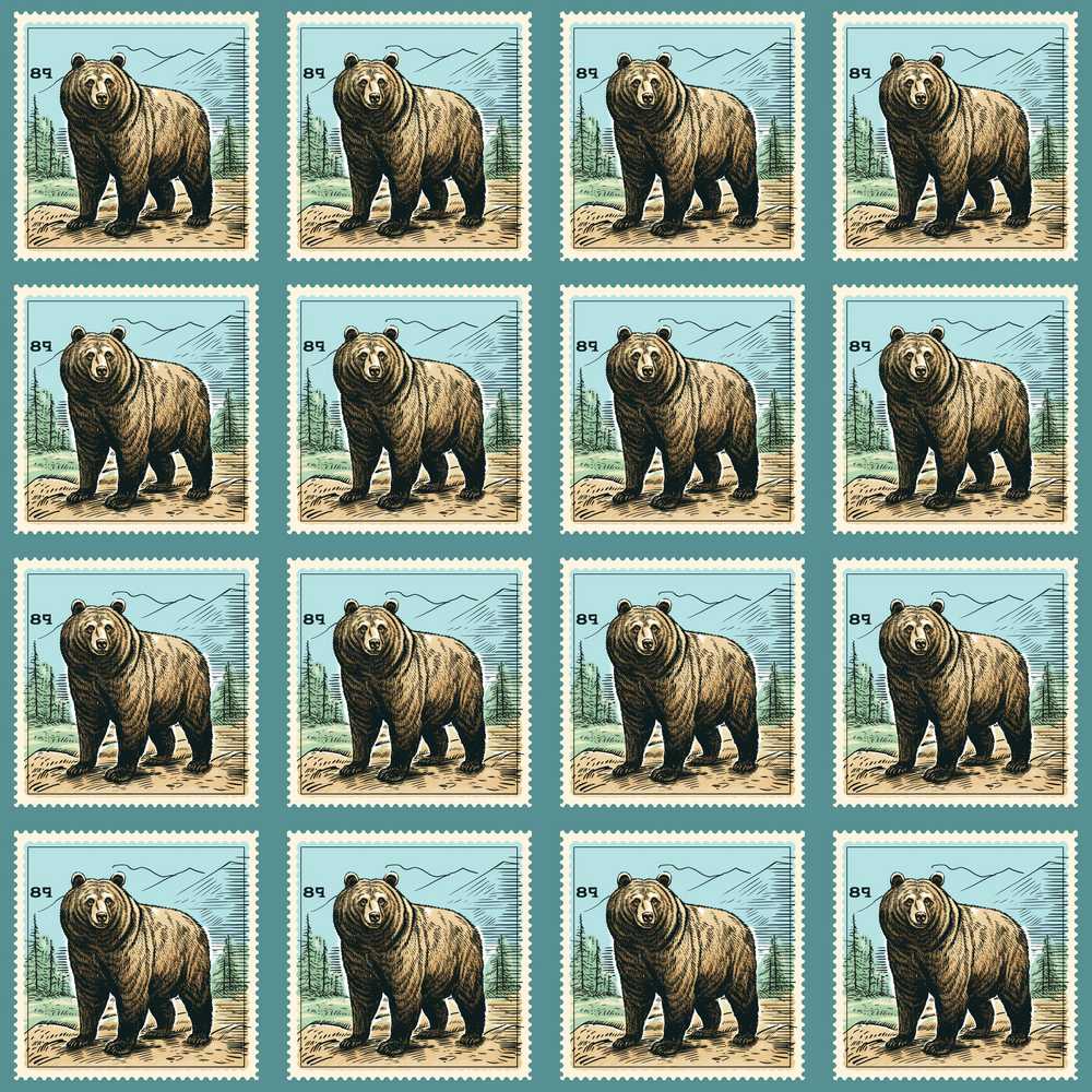 Bear Mountain Circle Classic Nature Wildlife Illustration Repeat