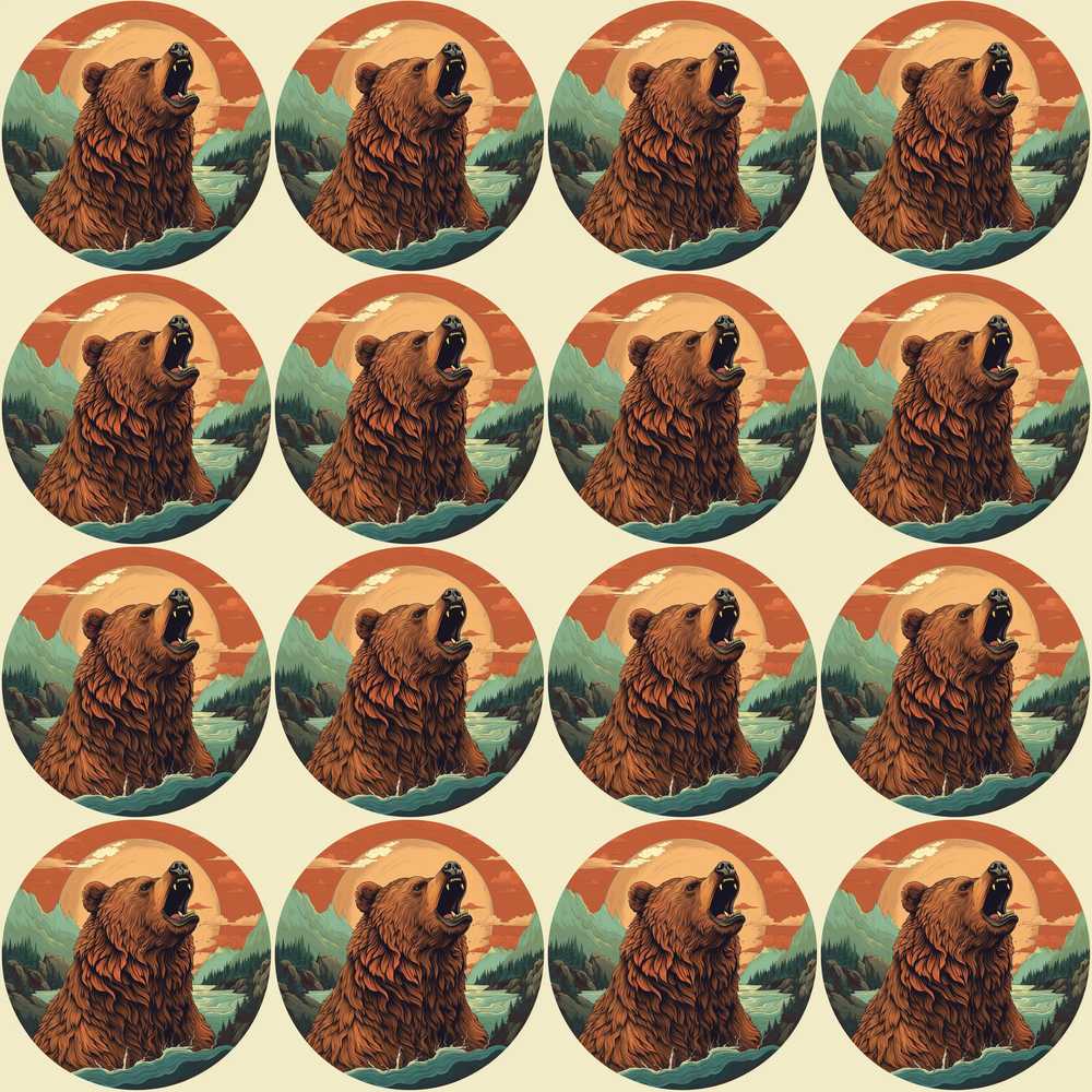 Bear Portrait Circle Forest Wildlife Illustration Repeat Pattern