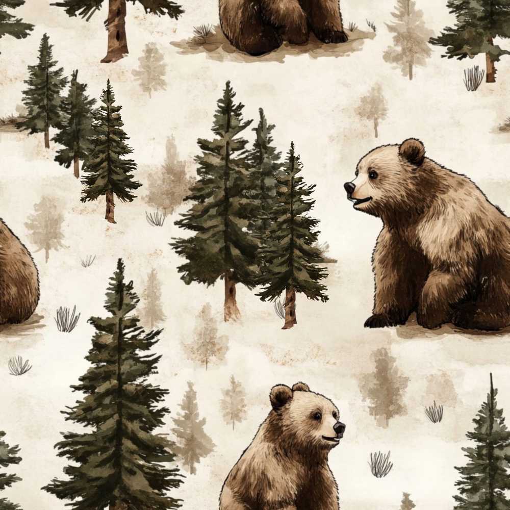 Bear Portrait Circle Dark Rustic Wildlife Illustration Repeat