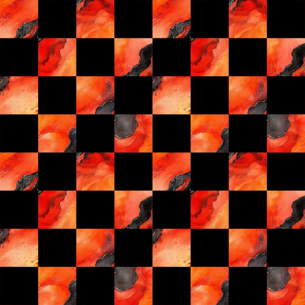 Abstract Orange Black Checkered Marble Geometric Art Texture
