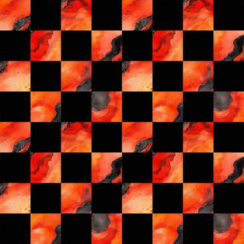 Abstract Orange Black Checkered Marble Geometric Art Texture