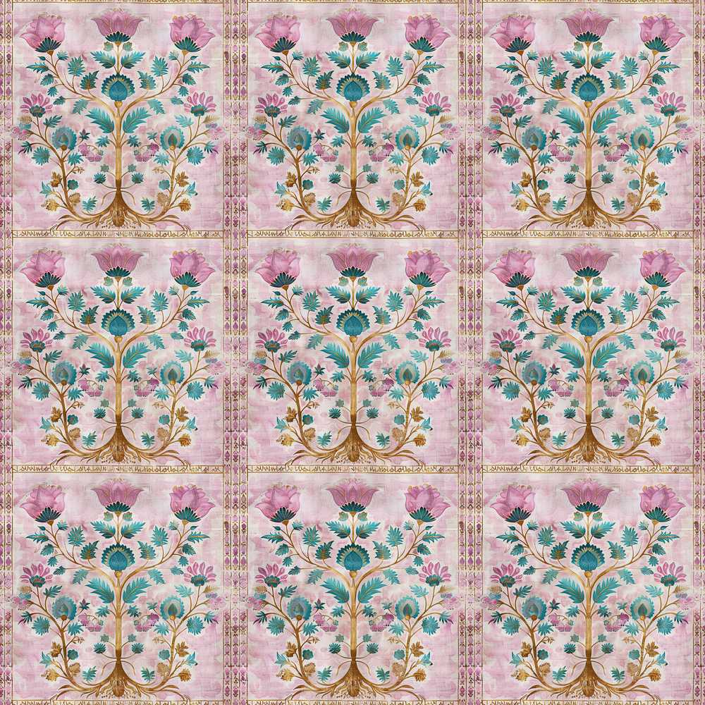 Soft Pink Teal Tree of Life Floral Elegant Botanical