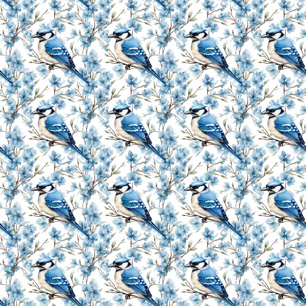 Blue Jay Bird Floral Blossom Elegant Nature Wildlife Wildflower