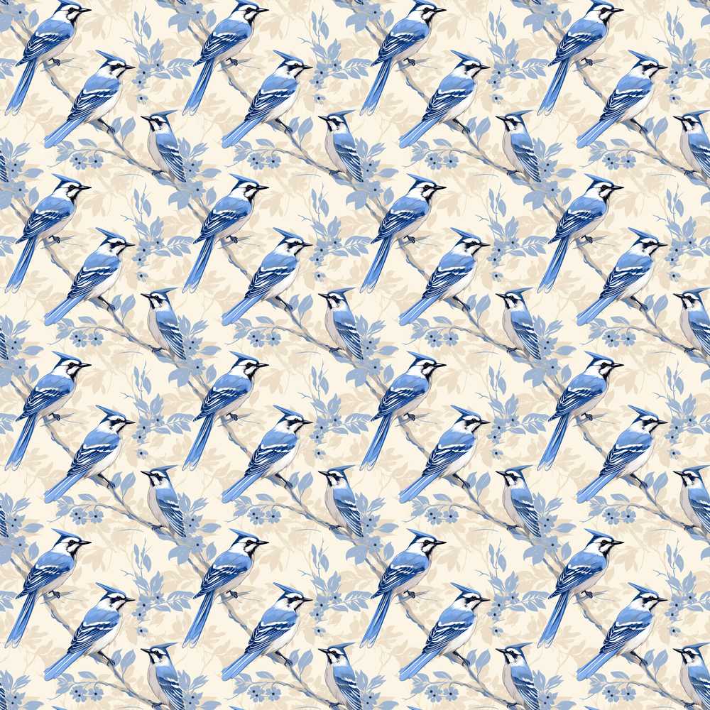 Vintage Blue Jay Bird Floral Toile Classic Botanical Nature