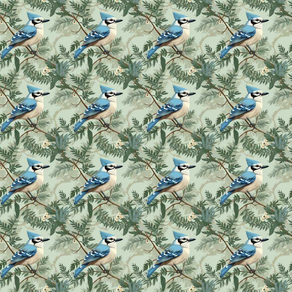 Blue Jay Bird Green Leaf Branch Natural Woodland Botanical