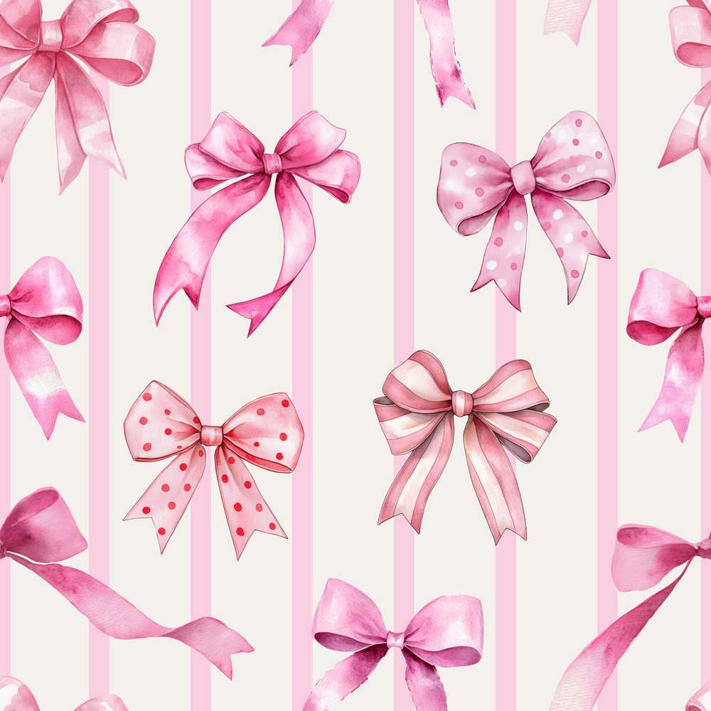 Watercolor Pink Ribbon Bow with Blush Pink Stripes Background