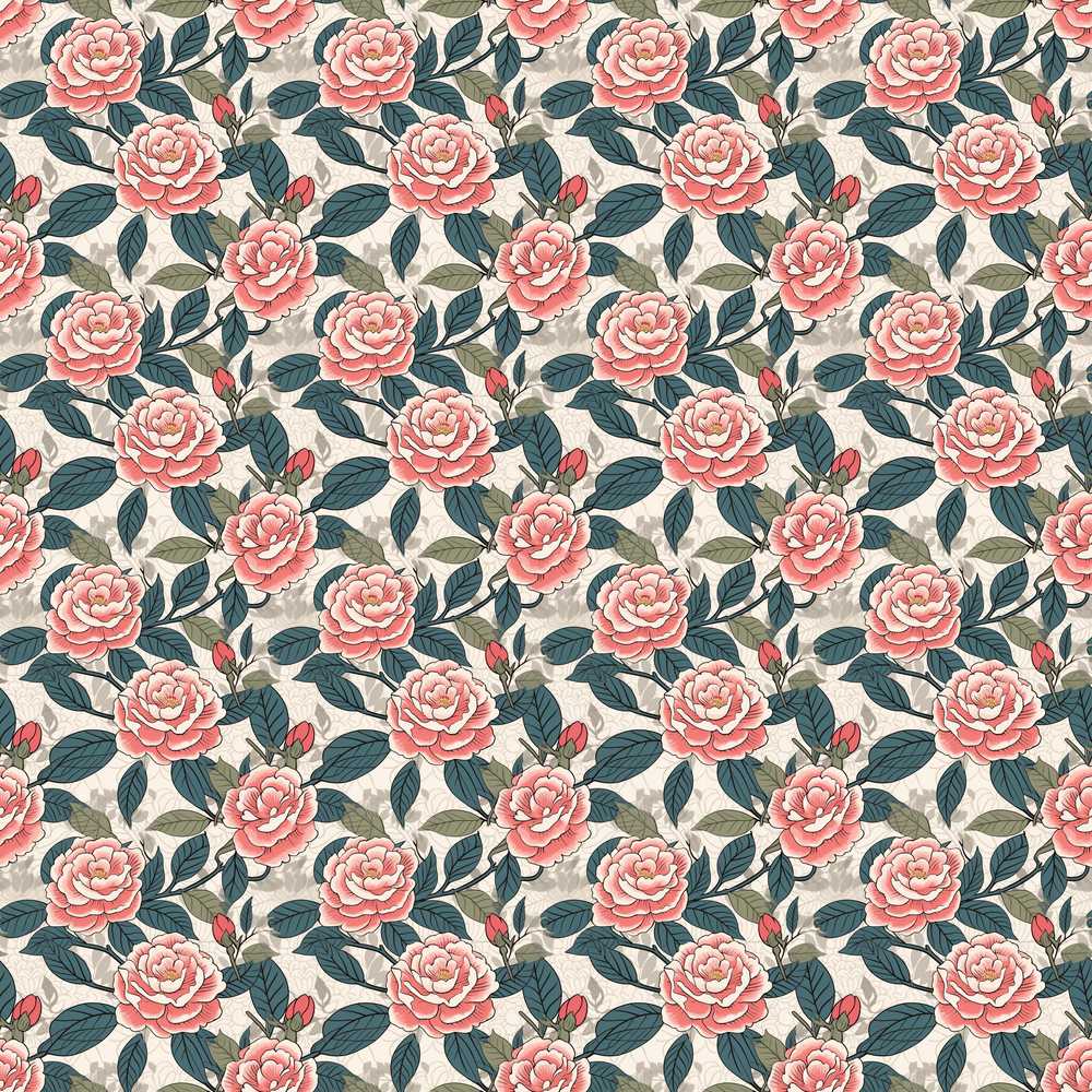 Dark Background Coral Rose Floral Wildflower Pattern Botanical