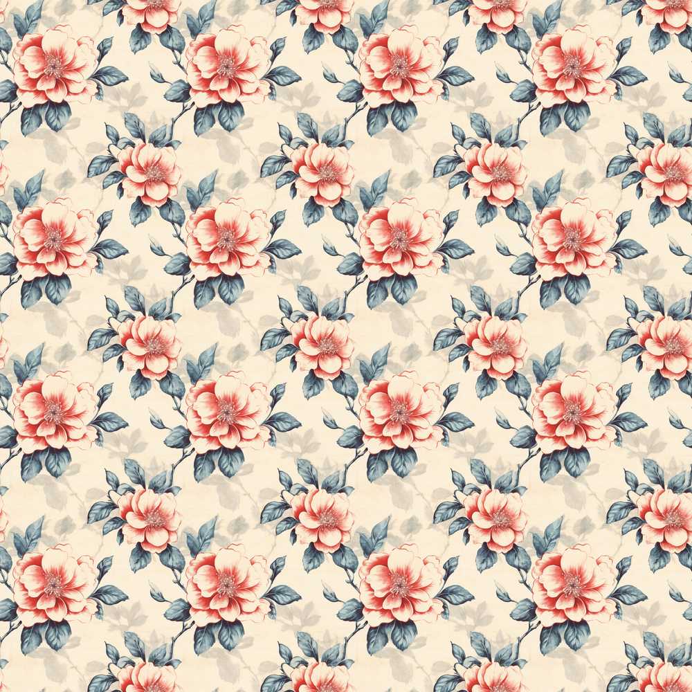 Soft Coral Blossom Vintage Floral Wildflower Pattern Botanical