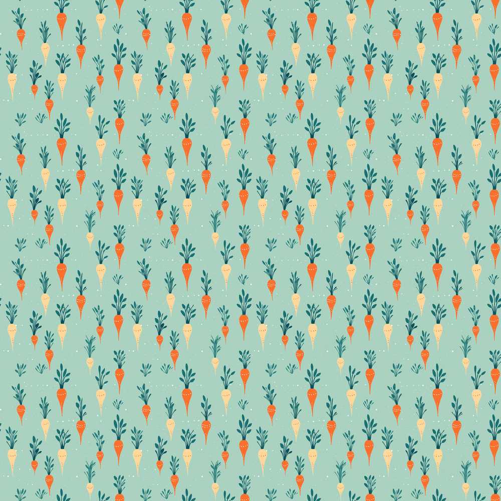 Pastel Carrot Folk Art Style Mint Background Whimsical