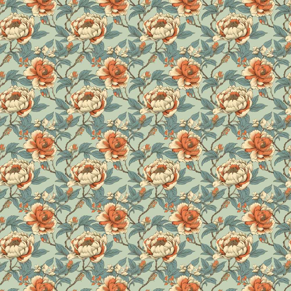 Elegant Coral Cream Peony Botanical Wildflower Pattern