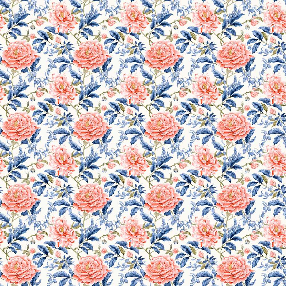 Coral Blue Floral Botanical Vintage Wildflower Pattern