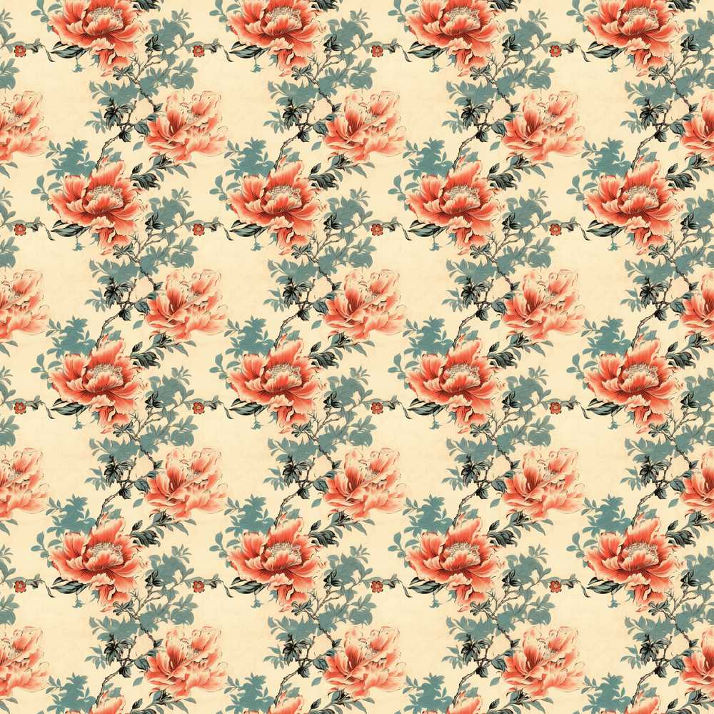 Warm Coral Floral Vintage Botanical Wildflower Pattern