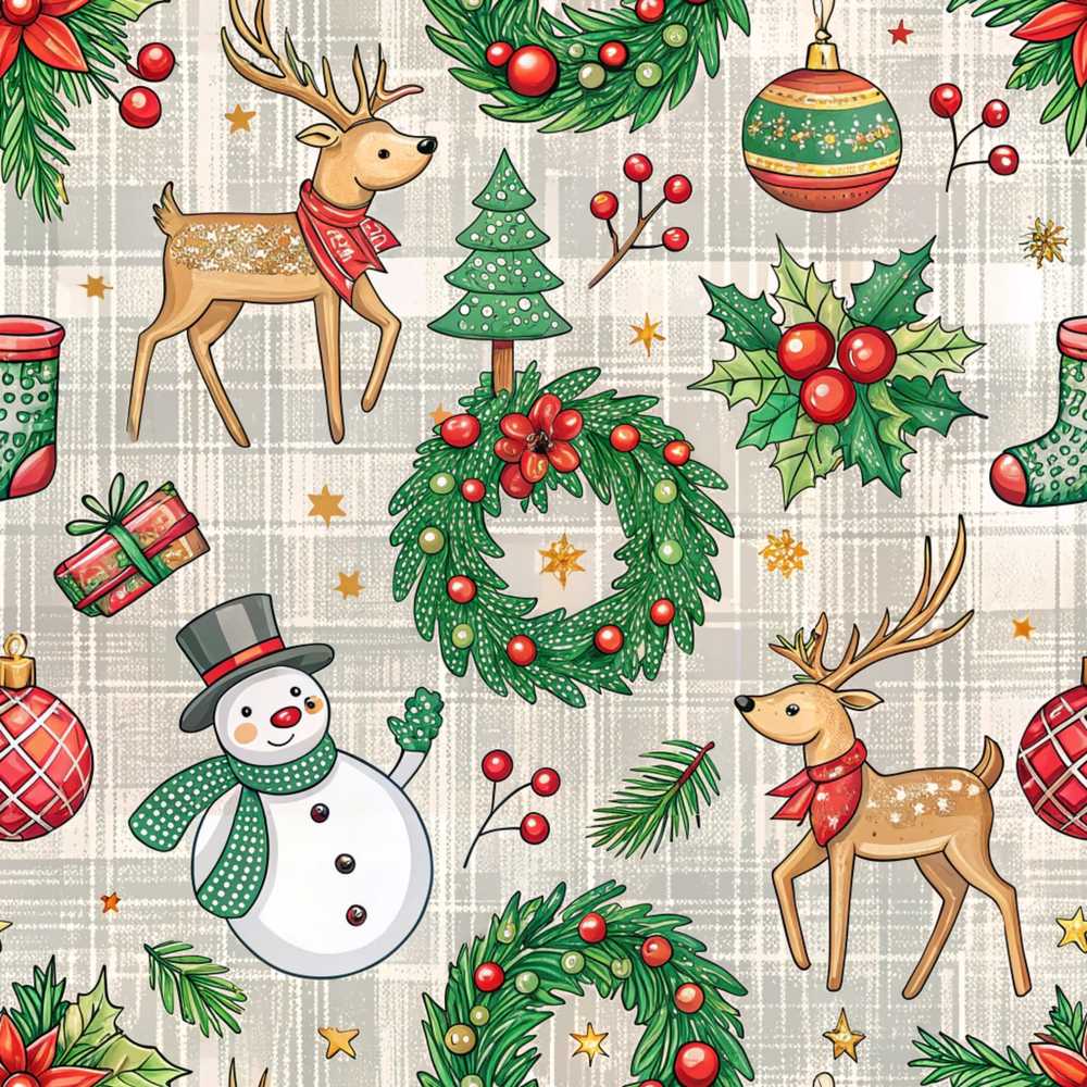 Classic Christmas Plaid Tree Reindeer Festive Holiday Seasonal