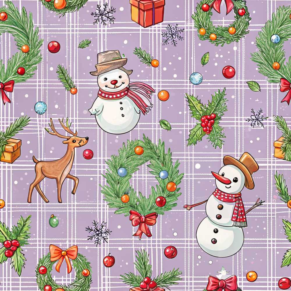 Christmas Plaid Snowman Reindeer Festive Holiday Seasonal Pattern