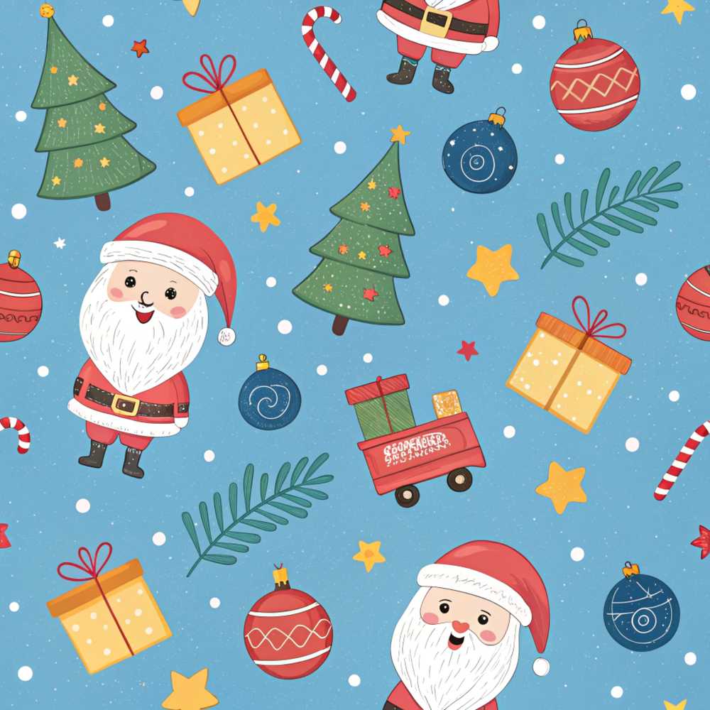 Cute Santa Gifts Christmas Tree Blue Festive Holiday
