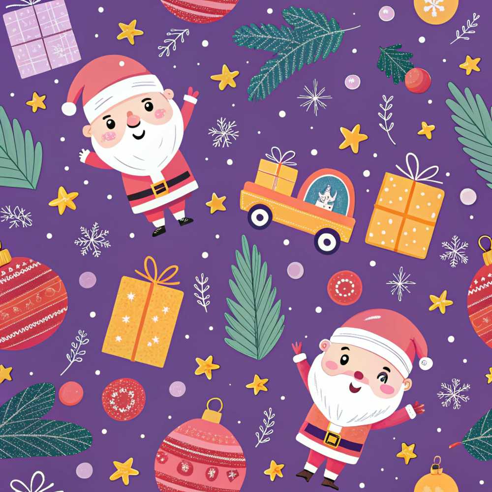Santa Sleigh Gifts Purple Christmas Festive Holiday Seasonal