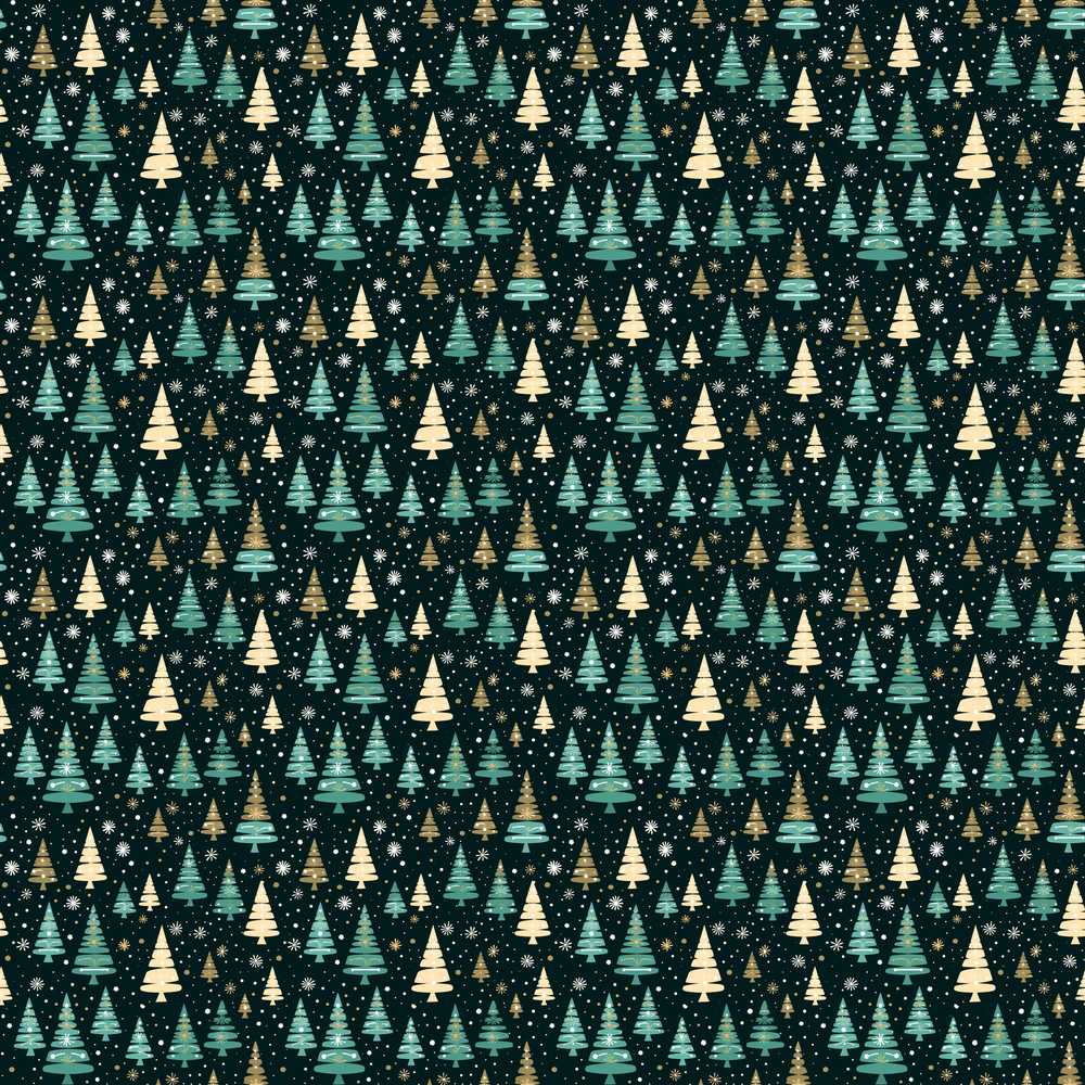 Elegant Gold Green Christmas Trees Night Festive Holiday