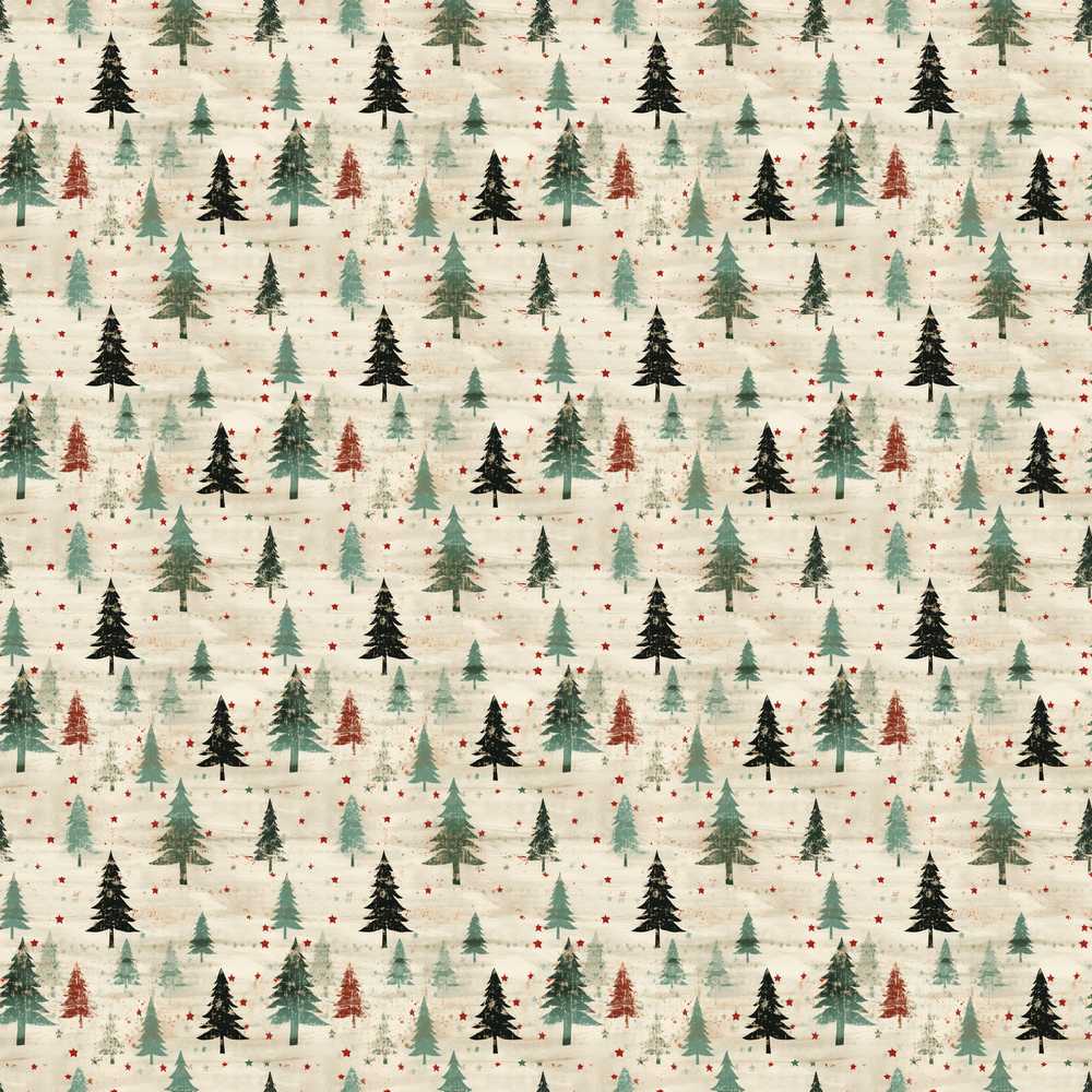 Watercolor Christmas Tree Green Orange Forest Festive Holiday