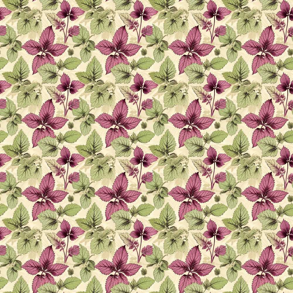 Tropical Red Green Foliage Botanical Wildflower Pattern