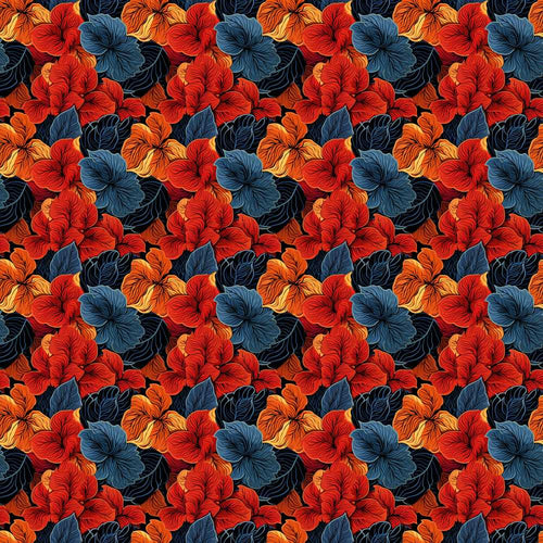 Abstract Blue Orange Floral Artistic Wildflower Pattern Botanical