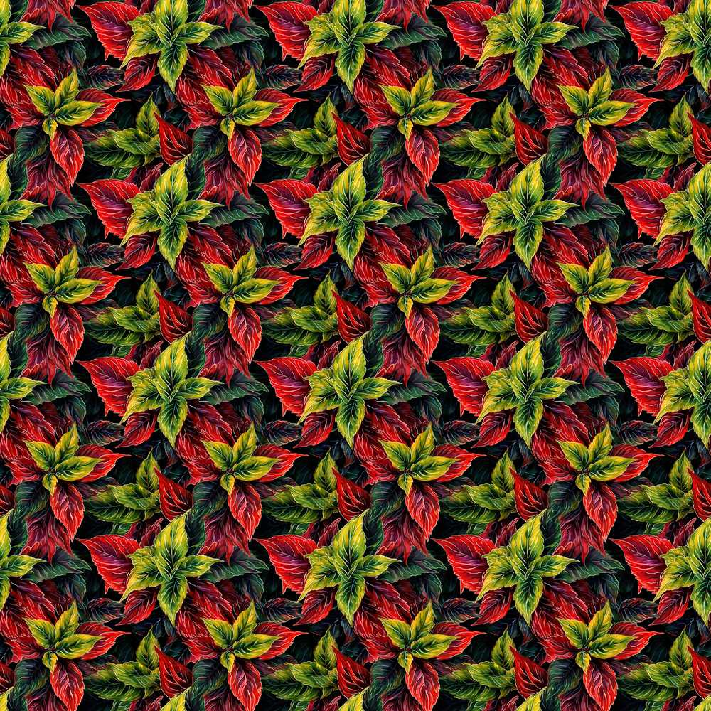Red Green Tropical Leaf Jungle Wildflower Pattern Botanical