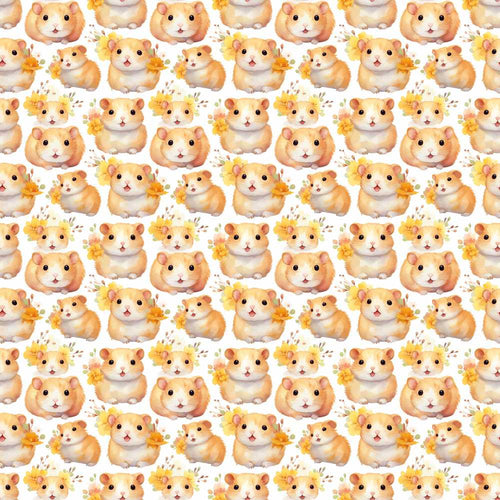Adorable Hamster Floral Yellow Accent Wildflower Pattern Botanical
